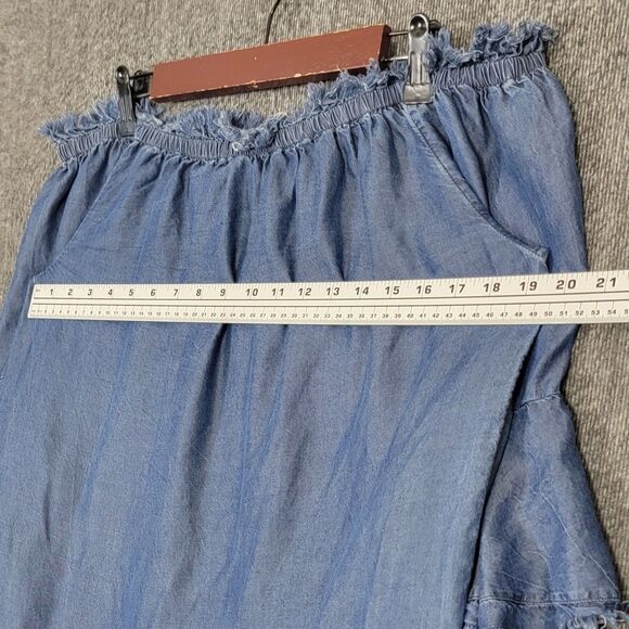 Colleen Lopez Dress Womens M Blue Chambray Off The Shoulder Bell Sleeve Boho - Picture 5 of 9